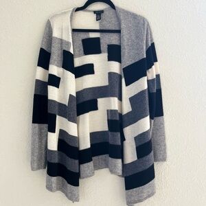 ONLY MINE CASHMERE/WOOL BLEND GRAY/BLACK/WHITE LONG SLEEVE CARDIGAN SWEATER MP